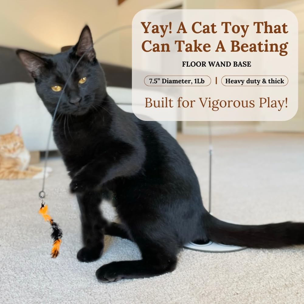 Gadgetsology Cat Wand Toy With Round Base - Interactive Feather & Glow-In-The-Dark Octopus Attachments - Suction Cup Cat Toy For